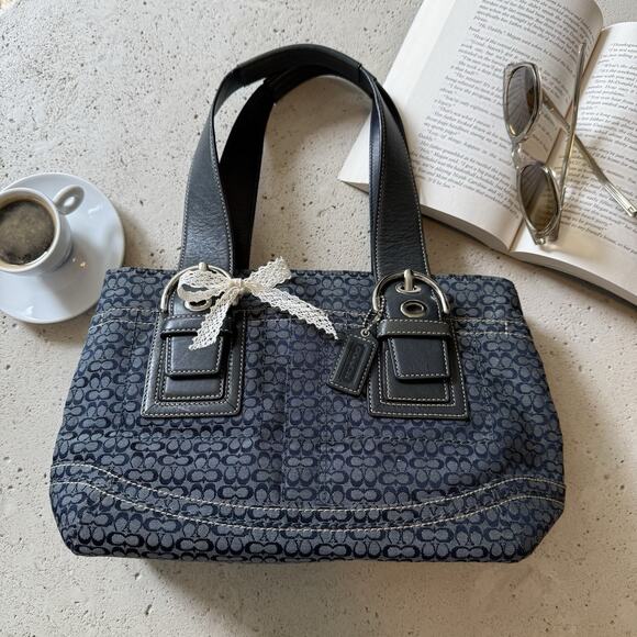 Coach Vintage 2000s Monogram Logo SoHo Legacy Top Handle Purse Denim Blue - Picture 1 of 16